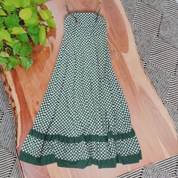 Green/White Checkmate Checkered Maxi Pleated Dress - Picture 9 of 16